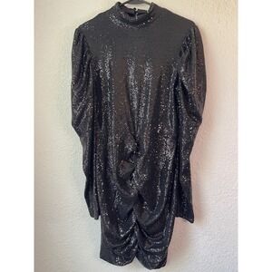 New Flounce London Women's Black Sequin Mini Dress Long Sleeve Party UK 16 US 12